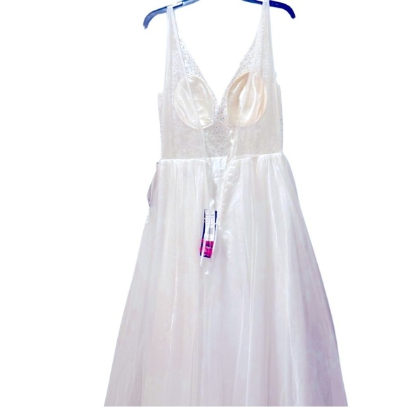 BLONDIE NITES Corset-style Mesh Line Sleeveless Dress Rhinestone Sheer ivory - Picture 11 of 16